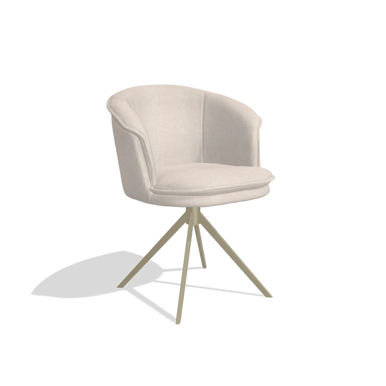 Silla de comedor Lena 6581 en tela Guard 01 (gris claro), base giratoria en champán, vista en ángulo