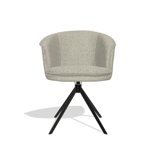 Chaise de salle à manger Lena 6581 en tissu Horta 05 (grège), pied pivotant en noir, vue de face