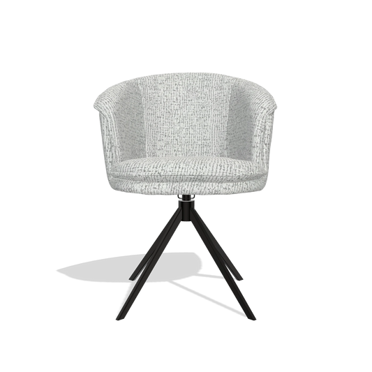 Chaise de salle à manger Lena 6581 en tissu Horta 101 (gris clair), pied pivotant en noir, vue de face