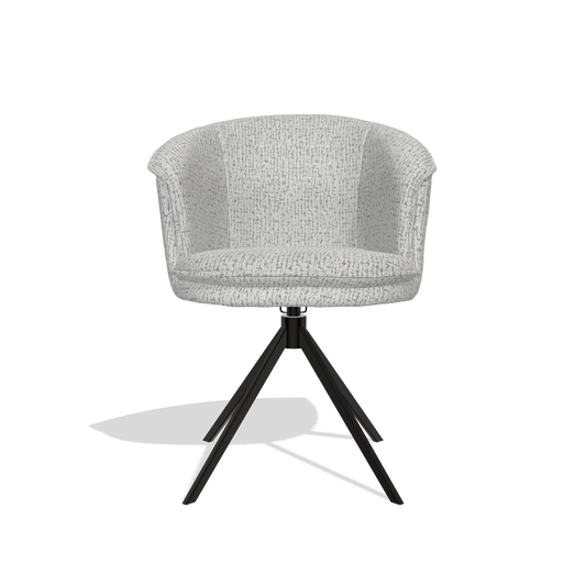 Chaise de salle à manger Lena 6581 en tissu Horta 106 (gris clair), pied pivotant en noir, vue de face