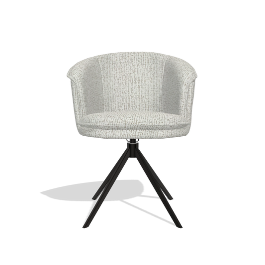 Chaise de salle à manger Lena 6581 en tissu Horta 186 (gris clair), pied pivotant en noir, vue de face