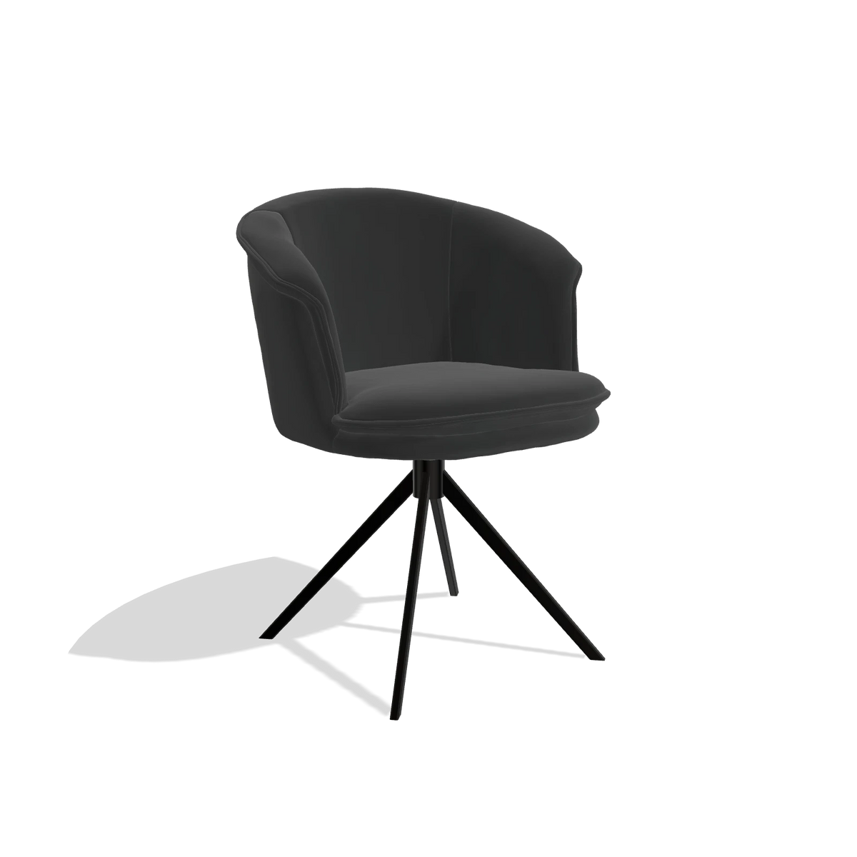 Sedia da pranzo Lena 6581 in Pelle A804 (nero), base girevole in nero, vista angolata