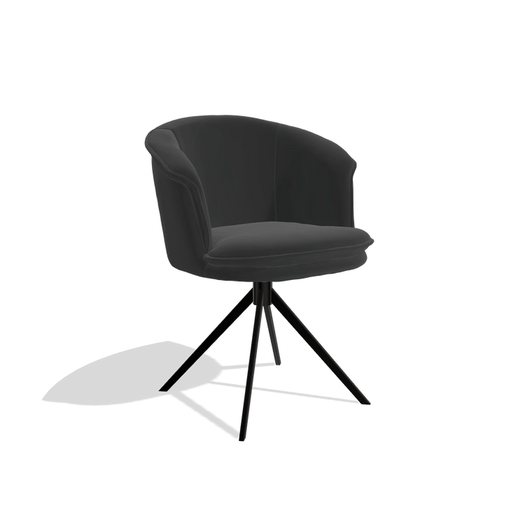 Sedia da pranzo Lena 6581 in Pelle A804 (nero), base girevole in nero, vista angolata