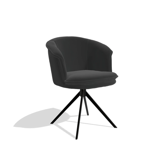 Chaise de salle à manger Lena 6581 en Cuir A804 (noir), pied pivotant en noir, vue de trois-quarts