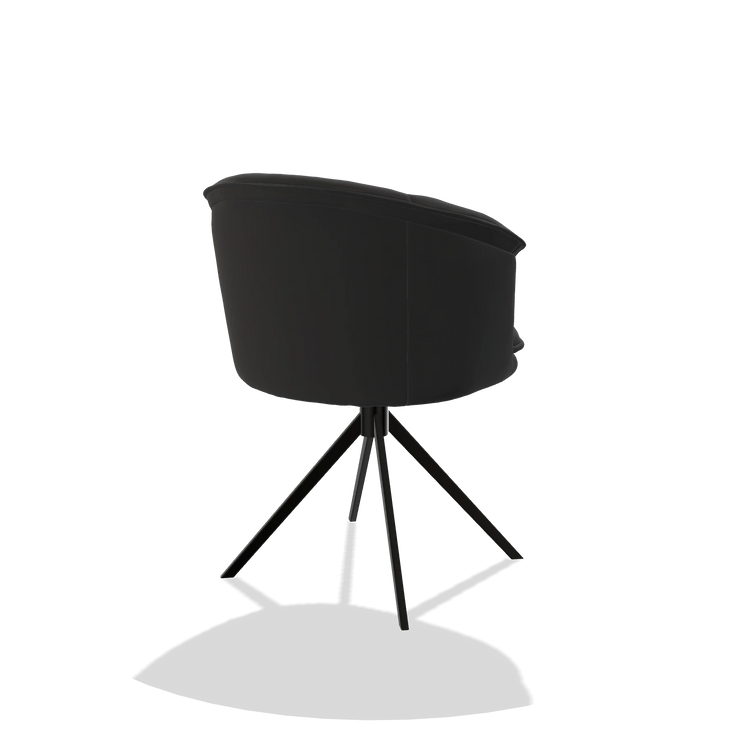 Sedia da pranzo Lena 6581 in Pelle A804 (nero), base girevole in nero, vista posteriore angolata