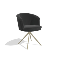 Sedia da pranzo Lena 6581 in Pelle A804 (nero), base girevole in champagne, vista angolata