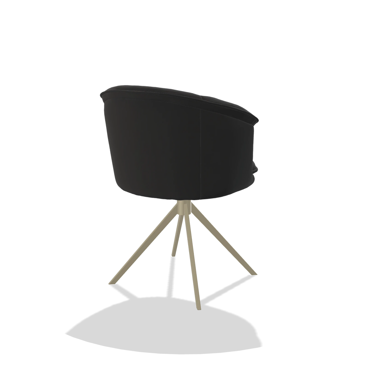 Sedia da pranzo Lena 6581 in Pelle A804 (nero), base girevole in champagne, vista posteriore angolata