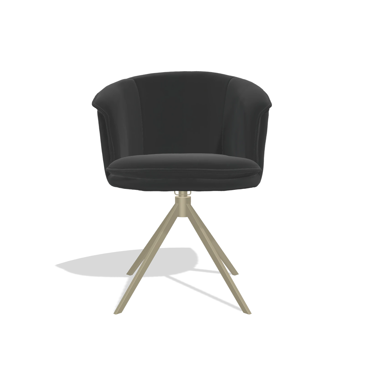 Sedia da pranzo Lena 6581 in Pelle A804 (nero), base girevole in champagne, vista frontale