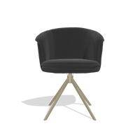 Sedia da pranzo Lena 6581 in Pelle A804 (nero), base girevole in champagne, vista frontale
