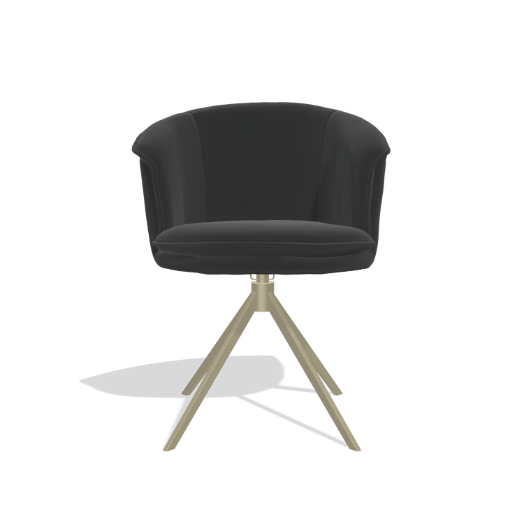 Sedia da pranzo Lena 6581 in Pelle A804 (nero), base girevole in champagne, vista frontale