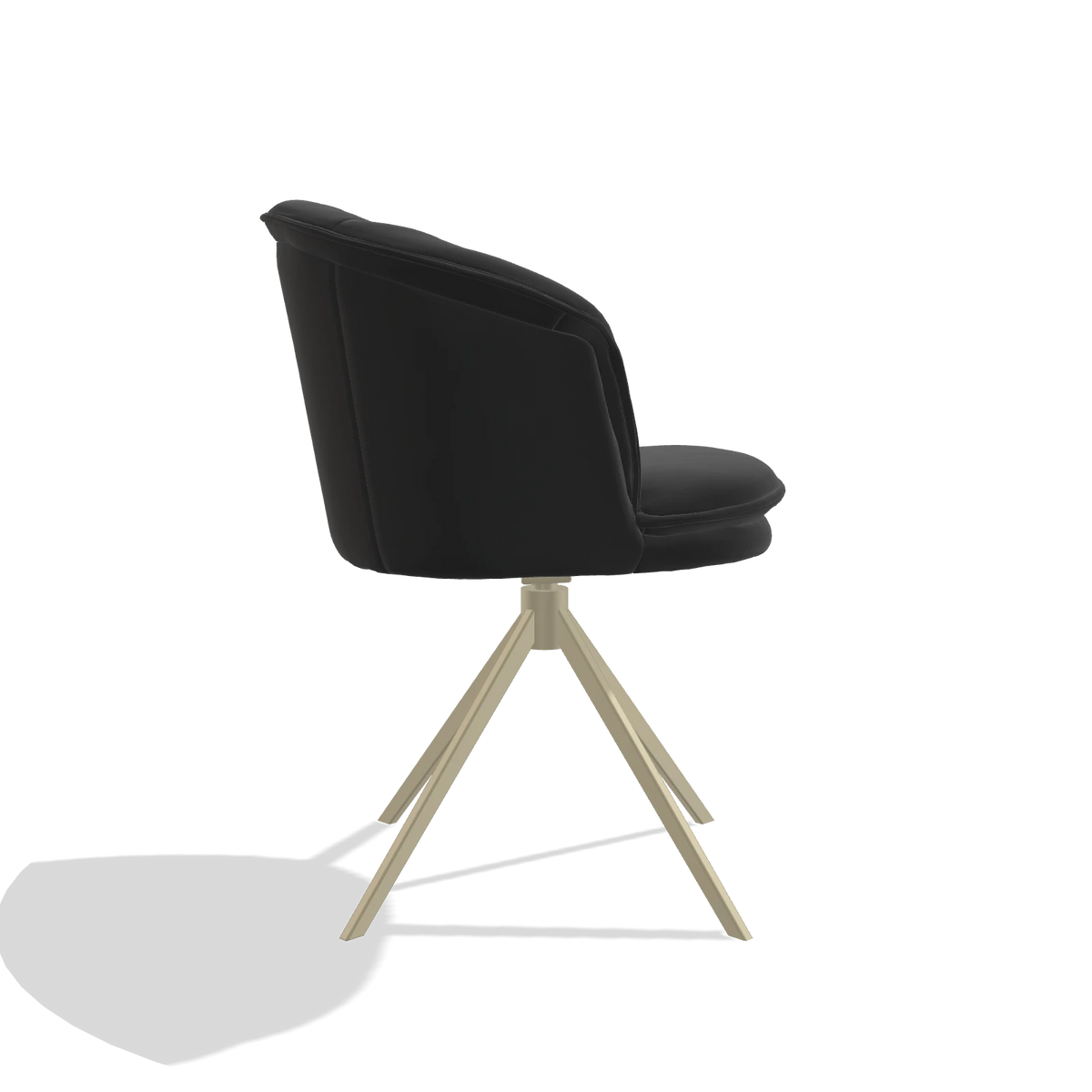 Sedia da pranzo Lena 6581 in Pelle A804 (nero), base girevole in champagne, vista laterale