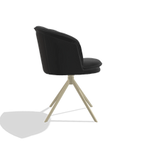 Sedia da pranzo Lena 6581 in Pelle A804 (nero), base girevole in champagne, vista laterale