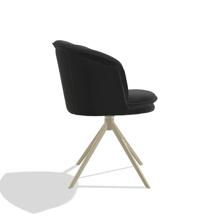 Sedia da pranzo Lena 6581 in Pelle A804 (nero), base girevole in champagne, vista laterale