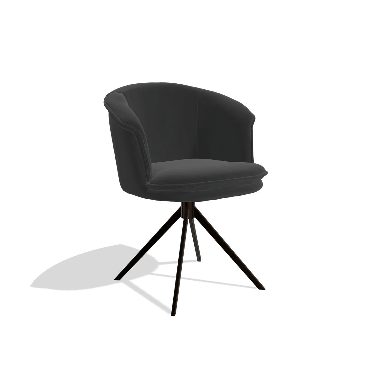 Sedia da pranzo Lena 6581 in Pelle A804 (nero), base girevole in espresso, vista angolata