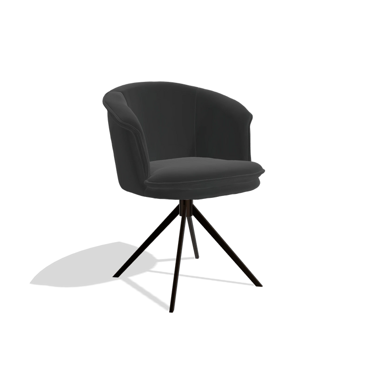 Sedia da pranzo Lena 6581 in Pelle A804 (nero), base girevole in espresso, vista angolata