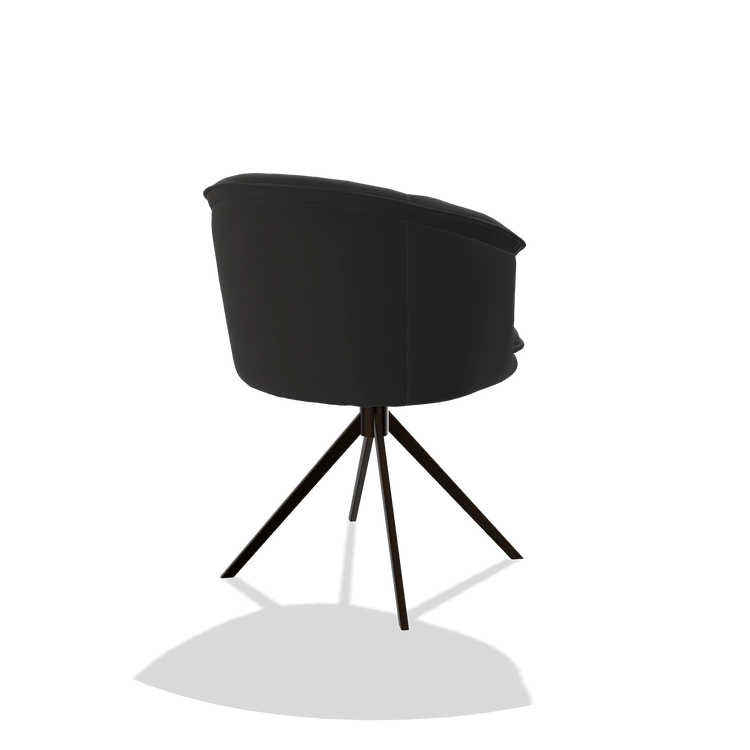 Sedia da pranzo Lena 6581 in Pelle A804 (nero), base girevole in espresso, vista posteriore angolata