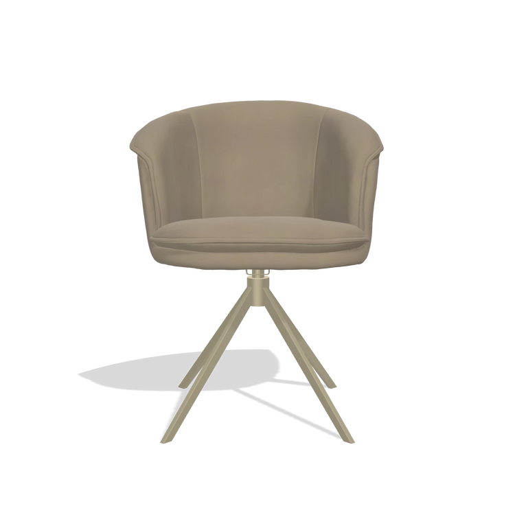 Dining Chair Lena 6581 in Leather A824 (sage), champagne swivel base, front view