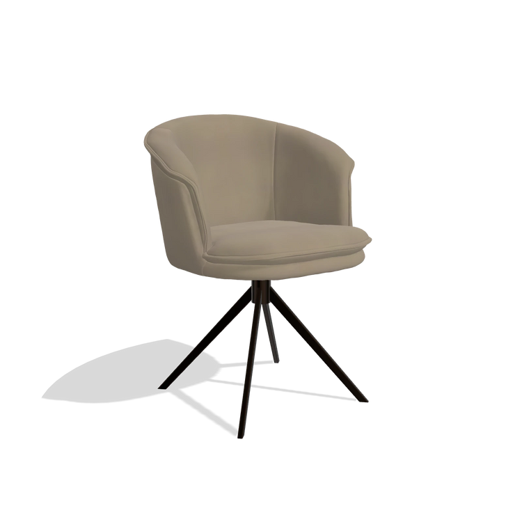Dining Chair Lena 6581 in Leather A824 (sage), espresso swivel base, angled view
