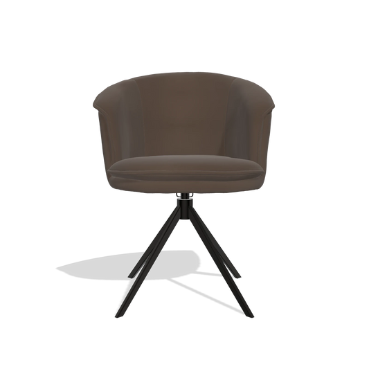 Chaise de salle à manger Lena 6581 en Cuir A825 (marron), pied pivotant en noir, vue de face