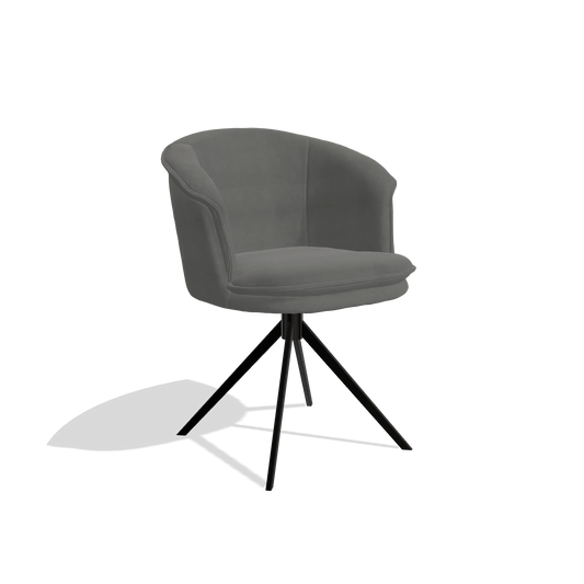 Chaise de salle à manger Lena 6581 en Cuir B400 (gris foncé), pied pivotant en noir, vue de trois-quarts