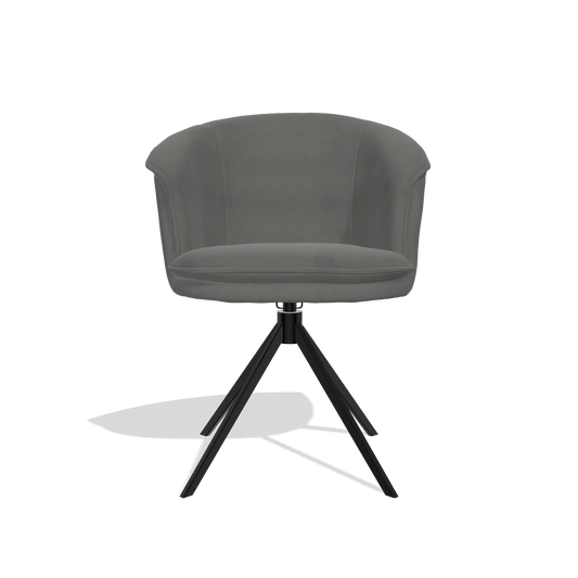 Chaise de salle à manger Lena 6581 en Cuir B400 (gris foncé), pied pivotant en noir, vue de face
