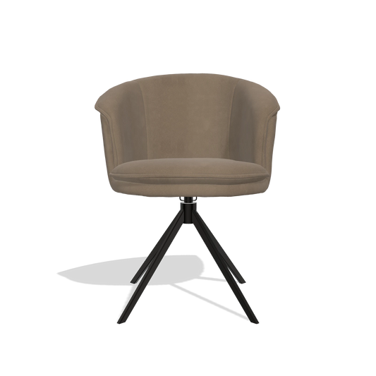 Chaise de salle à manger Lena 6581 en Cuir B402 (taupe), pied pivotant en noir, vue de face