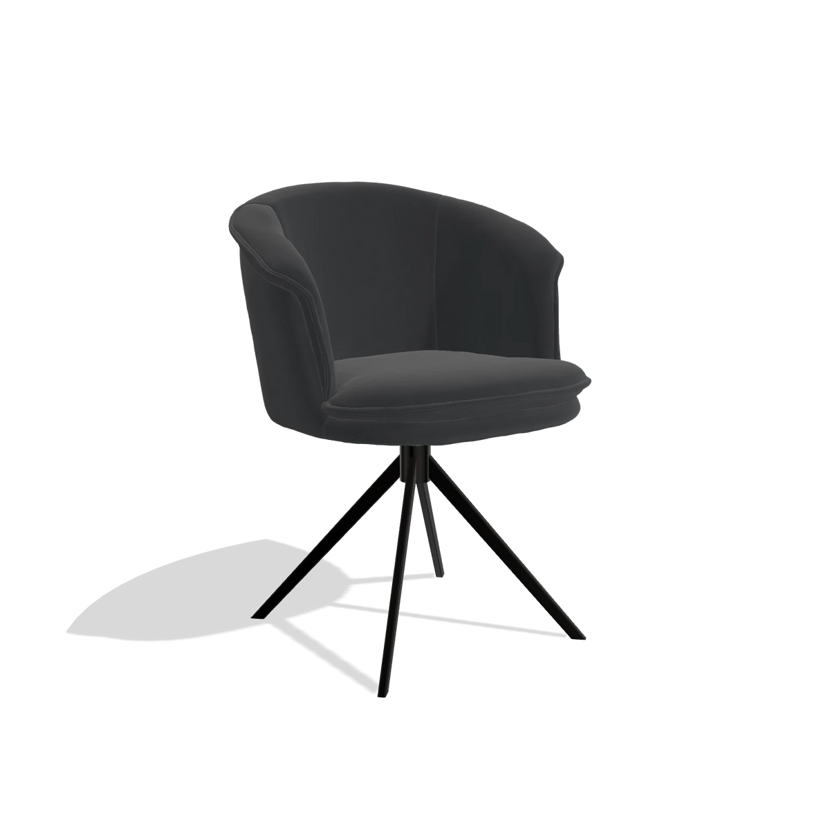 Dining Chair Lena 6581 in Leather B500 (black), black swivel base, angled view