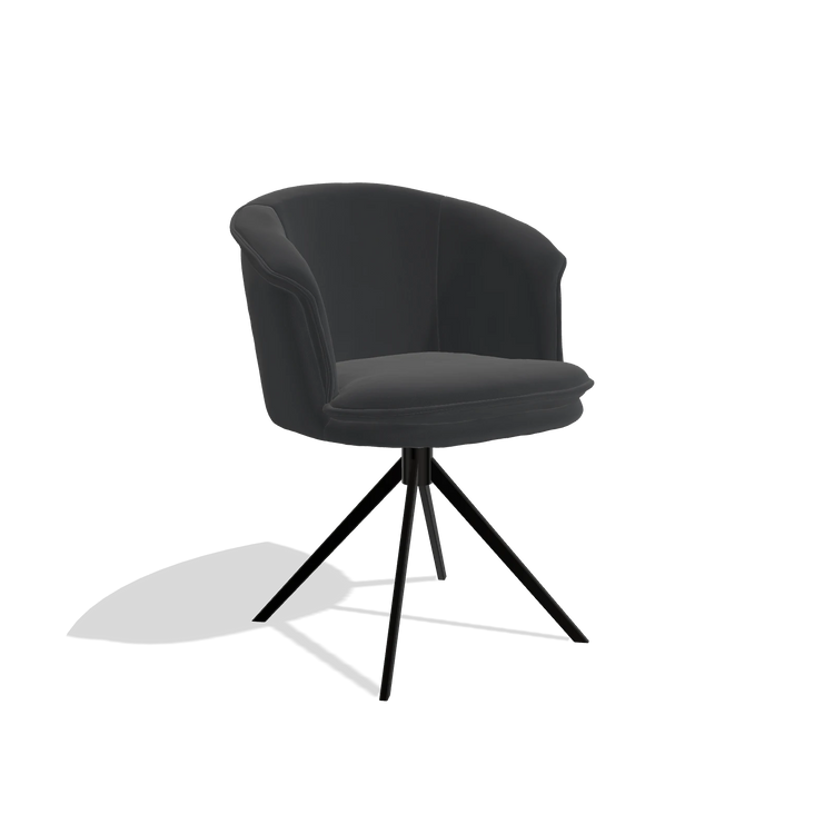 Dining Chair Lena 6581 in Leather B500 (black), black swivel base, angled view
