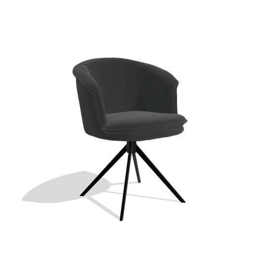 Chaise de salle à manger Lena 6581 en Cuir B500 (noir), pied pivotant en noir, vue de trois-quarts