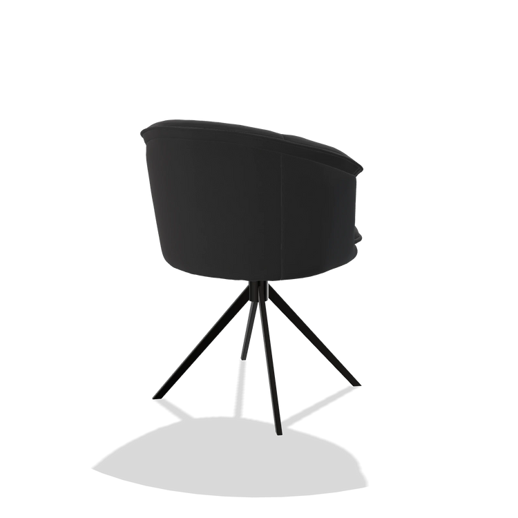 Dining Chair Lena 6581 in Leather B500 (black), black swivel base, back angled view