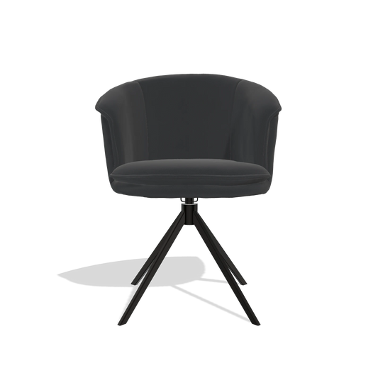 Chaise de salle à manger Lena 6581 en Cuir B500 (noir), pied pivotant en noir, vue de face