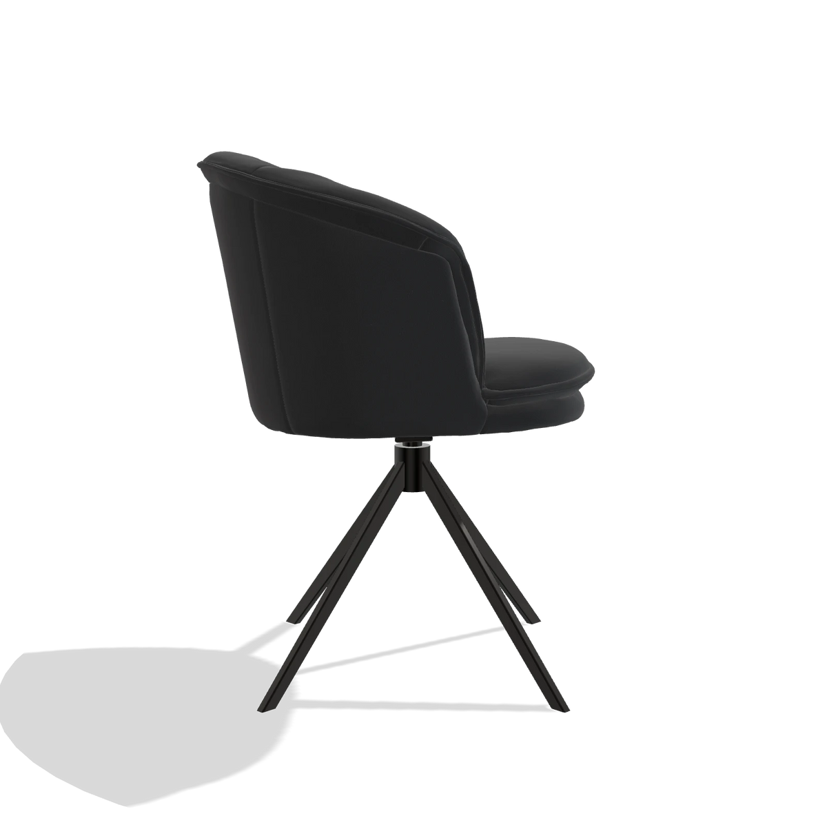Dining Chair Lena 6581 in Leather B500 (black), black swivel base, side view