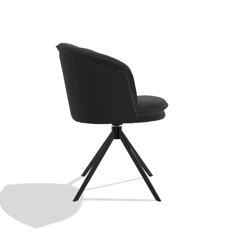 Dining Chair Lena 6581 in Leather B500 (black), black swivel base, side view