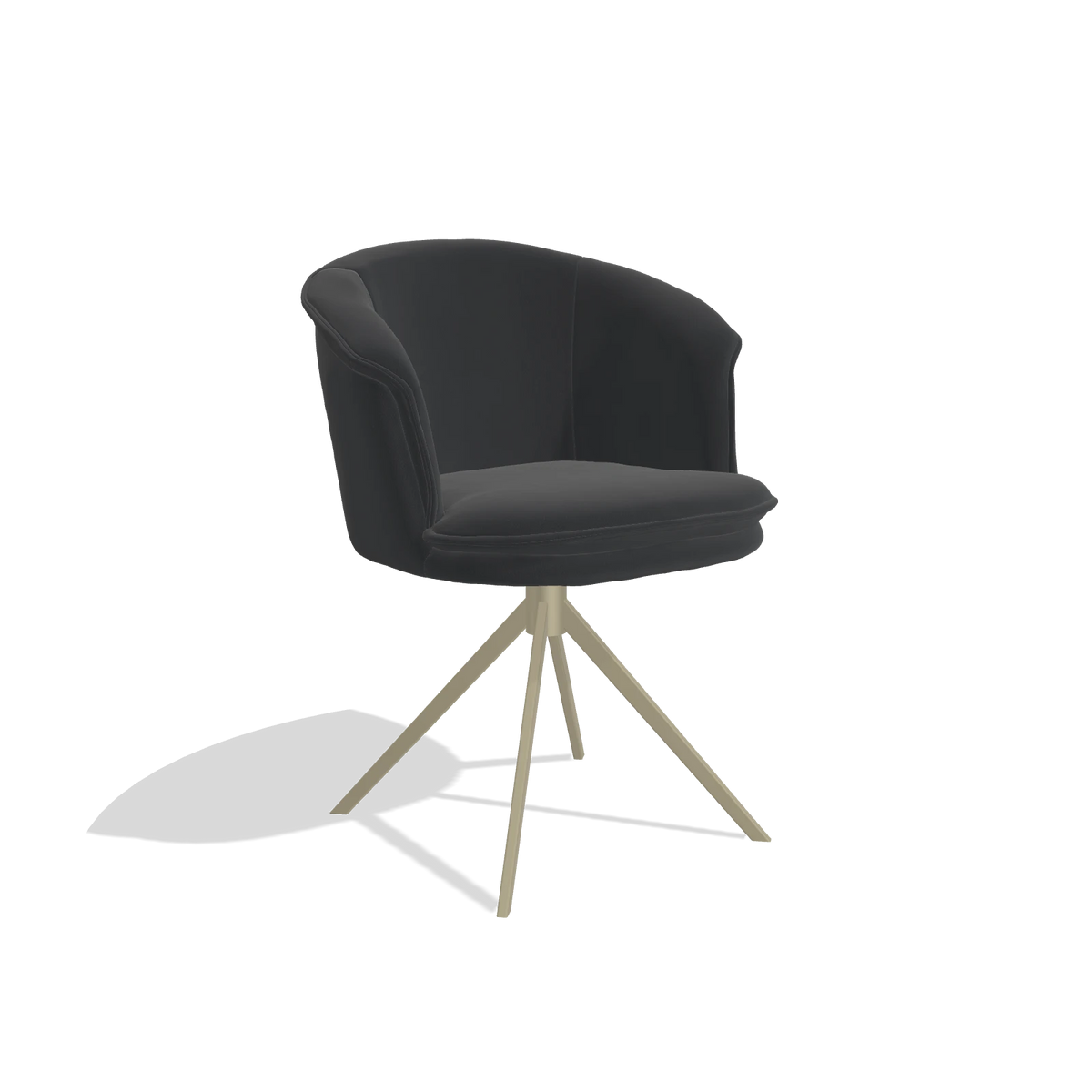 Dining Chair Lena 6581 in Leather B500 (black), champagne swivel base, angled view