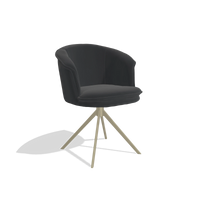 Dining Chair Lena 6581 in Leather B500 (black), champagne swivel base, angled view
