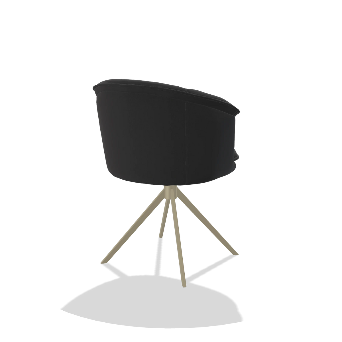 Dining Chair Lena 6581 in Leather B500 (black), champagne swivel base, back angled view
