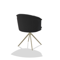 Dining Chair Lena 6581 in Leather B500 (black), champagne swivel base, back angled view