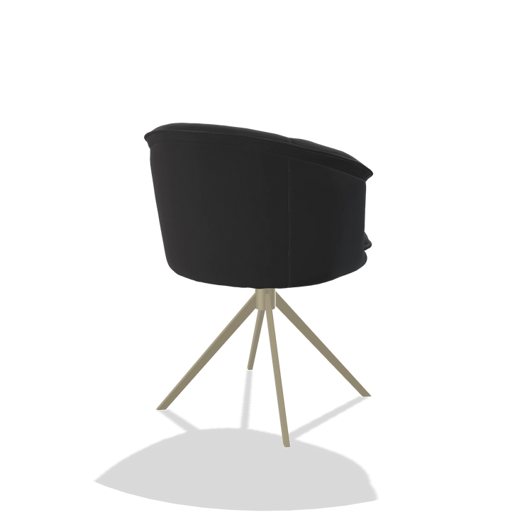 Dining Chair Lena 6581 in Leather B500 (black), champagne swivel base, back angled view