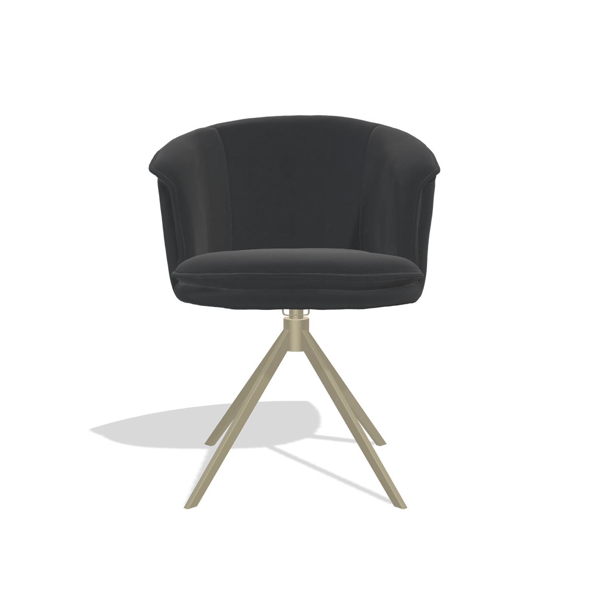 Dining Chair Lena 6581 in Leather B500 (black), champagne swivel base, front view