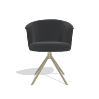 Dining Chair Lena 6581 in Leather B500 (black), champagne swivel base, front view