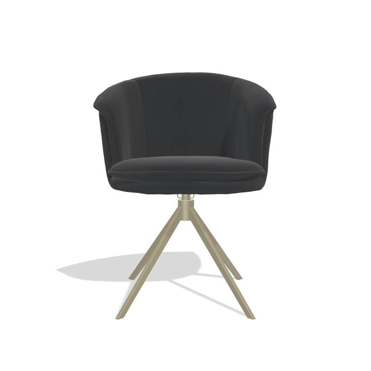 Dining Chair Lena 6581 in Leather B500 (black), champagne swivel base, front view