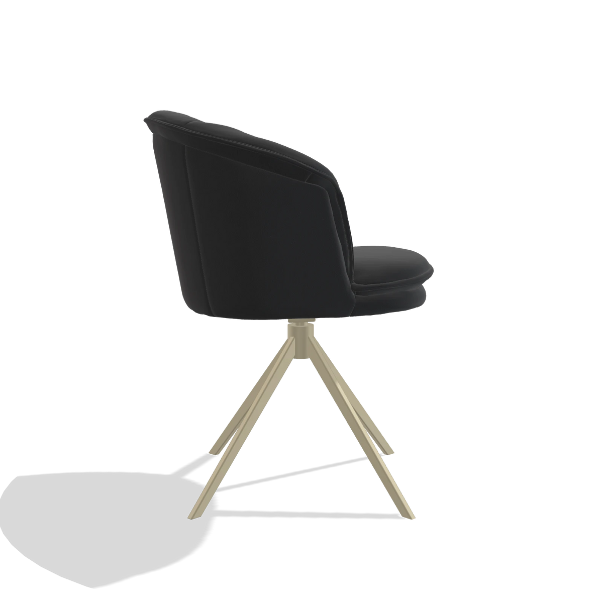 Dining Chair Lena 6581 in Leather B500 (black), champagne swivel base, side view