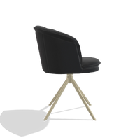 Dining Chair Lena 6581 in Leather B500 (black), champagne swivel base, side view
