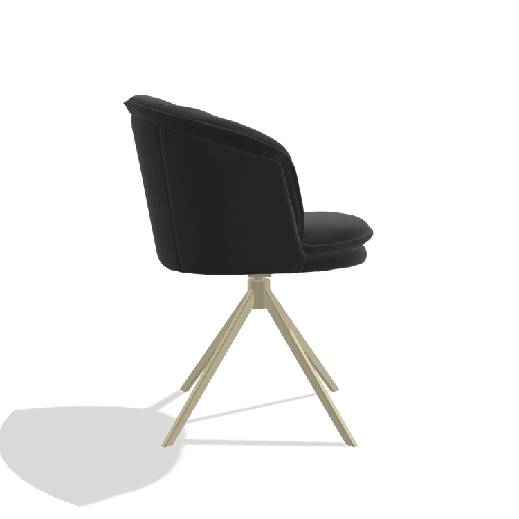 Dining Chair Lena 6581 in Leather B500 (black), champagne swivel base, side view