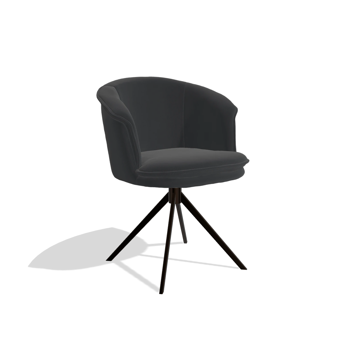 Dining Chair Lena 6581 in Leather B500 (black), espresso swivel base, angled view