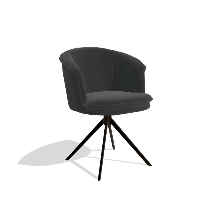 Dining Chair Lena 6581 in Leather B500 (black), espresso swivel base, angled view