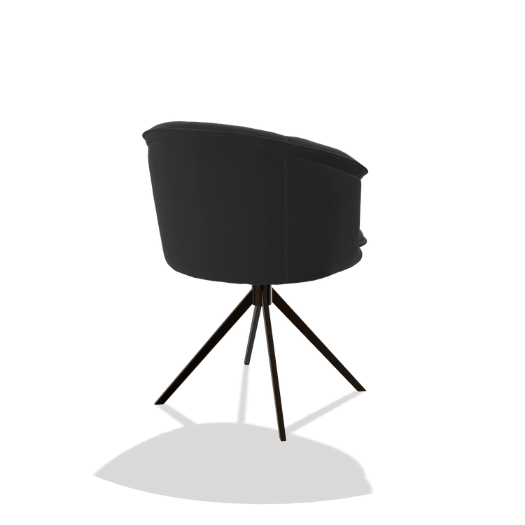 Dining Chair Lena 6581 in Leather B500 (black), espresso swivel base, back angled view