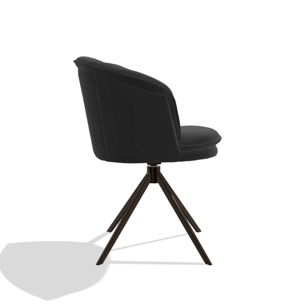 Dining Chair Lena 6581 in Leather B500 (black), espresso swivel base, side view