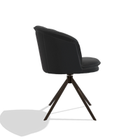 Dining Chair Lena 6581 in Leather B500 (black), espresso swivel base, side view