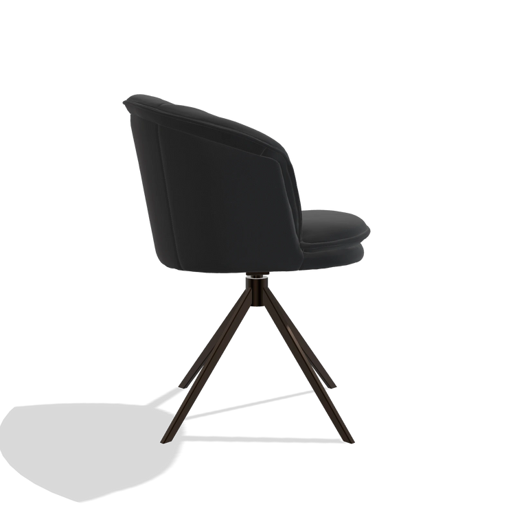 Dining Chair Lena 6581 in Leather B500 (black), espresso swivel base, side view